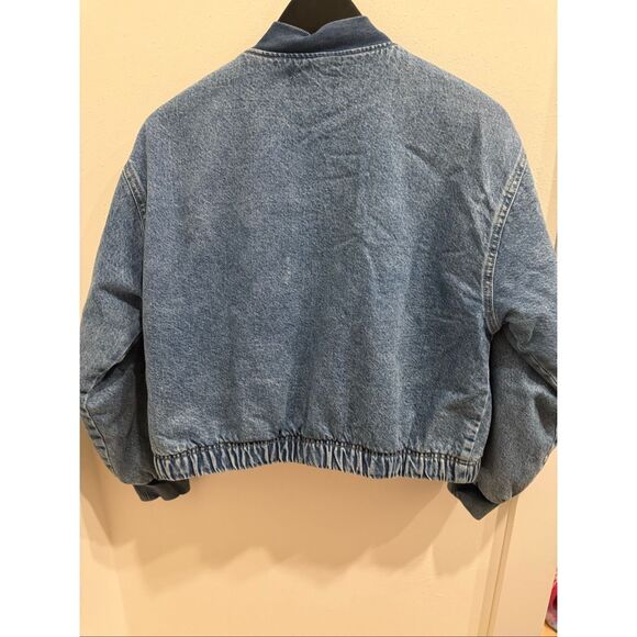 ZARA Women's Long Sleeve Full Zip Denim Bomber Jean Jacket Blue Size 13-14 - Picture 6 of 10